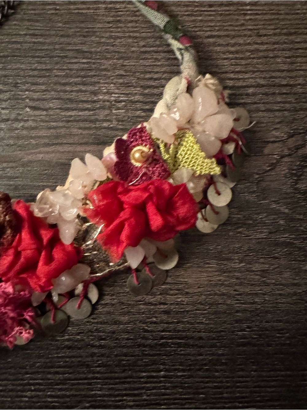 Handmade Bohemian Red Floral Statement Necklace - Picture 4 of 4